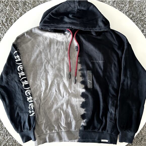 NWT Eleven Paris Men’s Black Gray Tie-Dye Hooded Sweatshirt Large - Picture 1 of 9
